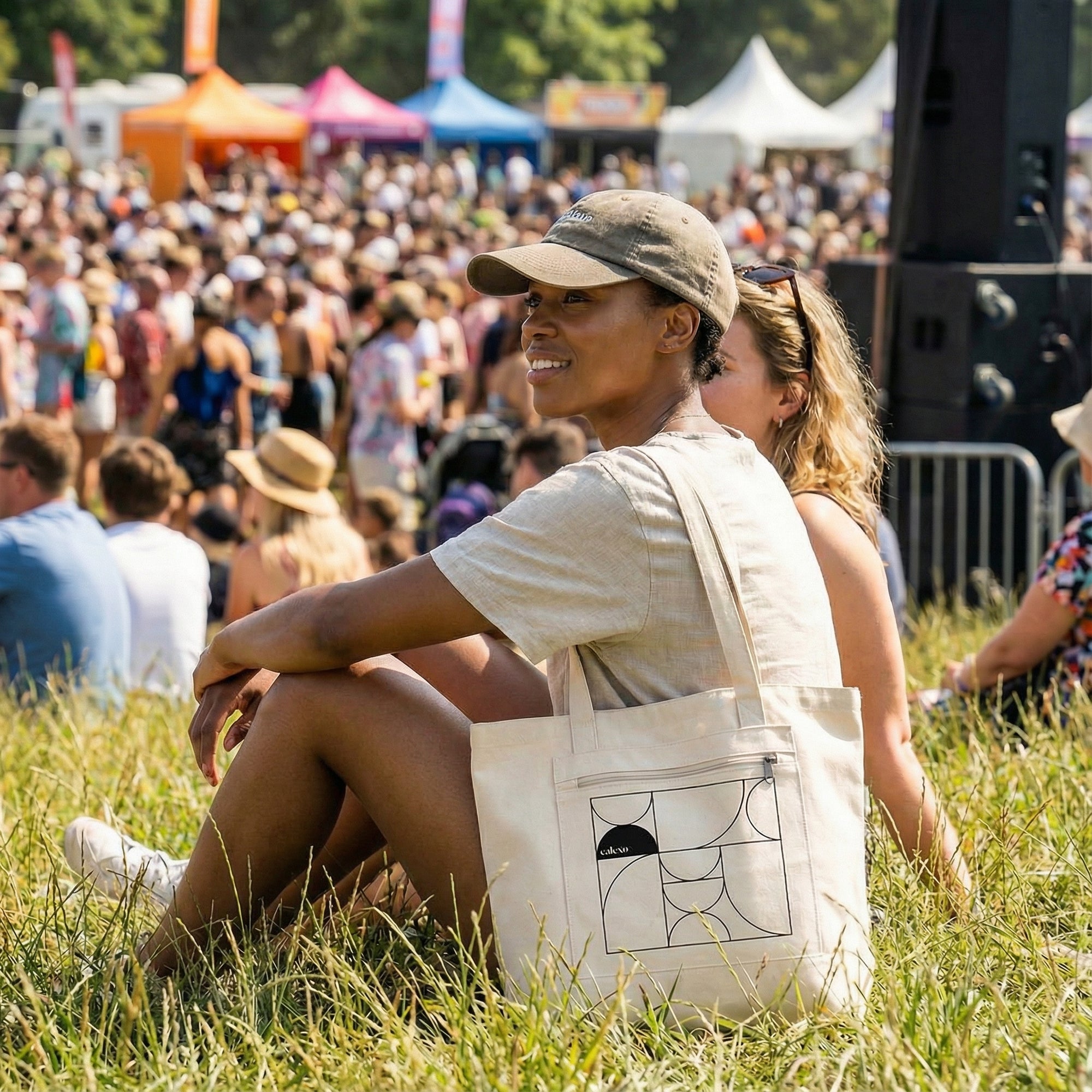 Art Deco Block Print Zippered Canvas Tote — Take it with you with this stylish everyday grocery & festival Bag